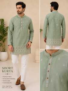 Kurta Marrón para Hombre con Detalles Bordados, Cuello Mandarín, 100% Algodón, Ropa Formal de Otoño - Product Image 4