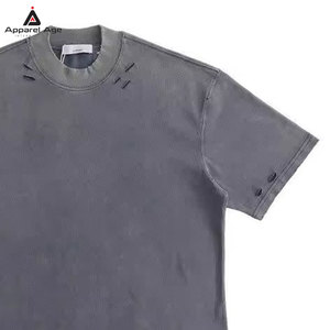 เสื้อยืดแขนสั้นคุณภาพสูง ผ้าฝ้าย 100% ทรงหลวม สไตล์ดิสเทรส สำหรับผู้ชาย พร้อมสกรีนโลโก้ตามสั่ง - Product Image 6