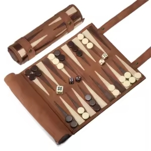 Jeu de backgammon portable en cuir enroulable, tapis de jeu de voyage pliable avec pochette, dés et jetons pour adultes, idéal pour l'extérieur - Product Image 3