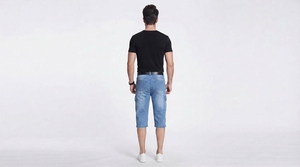 Shorts en jean pour homme, longueur genou, décontractés, mélange de coton, coupe ample, bleu, pour l'été et le quotidien - Product Image 3