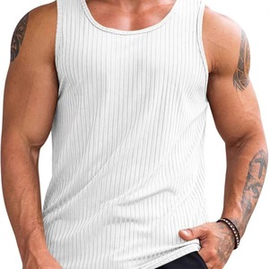 Camiseta sin mangas blanca para hombre, cuello redondo, tejida, de color sólido, estilo vintage, ecológica y transpirable. - Product Image 5