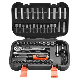 Set di Chiavi a Bussola da 1/4 di Pollice, 70 Pezzi, per Riparazione Auto, con Bussole Profonde e Poco Profonde, SAE e Metriche, con Cricchetto e Inserti, Set di Bussole per Meccanici - Product Image 1
