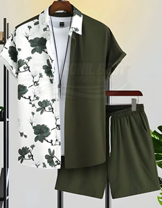 Trajes de Playa de Verano para Hombre, Conjunto Casual de 2 Piezas, Camisa de Manga Corta y Pantalones Cortos, Cintura Elástica Holgada, Tejido Transpirable 100% Poliéster - Product Image 3