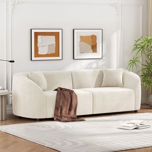 Divano Curvo Contemporaneo da 87 Pollici in Bianco Sporco con Struttura Resistente, Seduta Imbottita Elegante e Design Essenziale per Soggiorno - Product Image 2