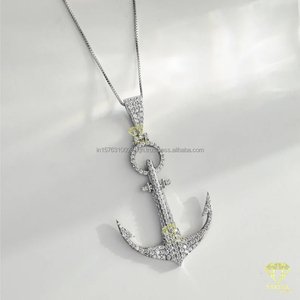 Colgante de Joyería de Plata 925 de Alta Calidad con Ancla y Detalle de Piedra Brillante Cultivada en Laboratorio, Chapado en Rodio, Acabado de Lujo Estilo Hip Hop, Regalo - Product Image 4