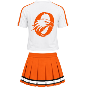 Ensemble uniforme de cheerleading blanc et orange, chemise à manches courtes, jupe plissée, vêtements de sport d'équipe, entraînement athlétique, performance, pratique - Product Image 2