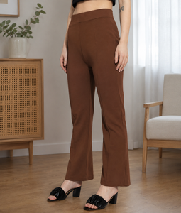 High <b>Waist</b> Straight Leg Ankle-Length Pants Women Solid Color <b>Elastic</b> <b>Waist</b> Knitted Casual Office Wear <b>Trouser</b> - Product Image 5