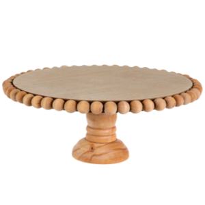 Support à gâteau en bois de pin naturel avec bordure décorative perlée, écologique, personnalisable, fait à la main, pour mariage, fête, vente en gros - Product Image 1