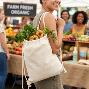Customizable Cotton Tote <b>Bag</b> <b>Drawstring</b> Reusable Grocery Shopping <b>Bag</b> 15x20cm | Plain Design Eco Friendly Promotional Carry <b>Bag</b> - Product Image 3