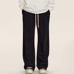 กางเกงวอร์มผู้ชายระบายอากาศได้ดี น้ำหนักเบา ทรงขากว้าง สไตล์ลำลอง เอวยางยืด สีเข้มฟอก ทรงโอเวอร์ไซส์ สตรีทแวร์ - Product Image 1