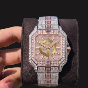 Montre-bracelet analogique polygonale de luxe pour homme, style Hip Hop, avec diamants Moissanite et quartz - Product Image 1