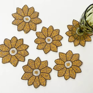 Handmade Modern Yellow Daisy Beaded Durable <b>Drink</b> <b>Coaster</b> - Product Image 1