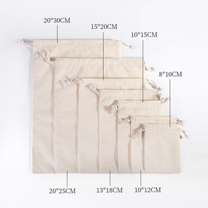 Printed Adjustable Washable Cotton Drawstring Bag Eco Friendly Woven Muslin Pouches in Three Sizes - Product Image 3