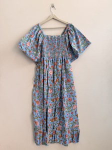 Boho Floral Print Knee-Length Cotton Dress with <b>Balloon</b> Sleeves Breathable Fabric - Product Image 3