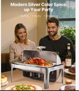 Juego de Recipientes para Buffet Rectangulares de Acero Inoxidable de 9 Qt con Tapa Enrollable, Calidad de Restaurante, al Mejor Precio - Product Image 2