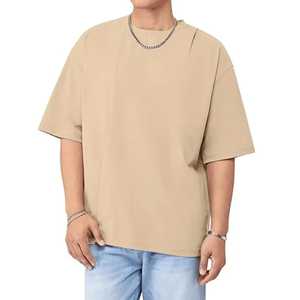 High Quality Xeltech Men's Luxury 100% Cotton Chinese Style Solid Heavyweight Oversized Short Sleeve T-Shirt O-Neck Collar - Product Image 5