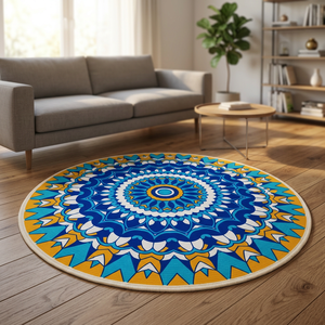 Tapis rond bohème moderne coloré, tissé à la main, réversible, tapis tressé, décoration intérieure, revêtement de sol pour chambre à coucher - Product Image 2