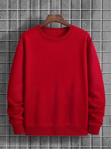 <b>Red</b> Men Crew Neck Sweatshirt Long Sleeve Pullover <b>Hoodie</b> Solid Color Casual Streetwear - Product Image 3