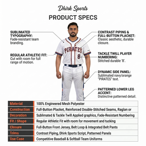 Ensemble uniforme de baseball personnalisé en maille double tricotée/œil-de-perdrix 100 % polyester pour homme, avec nom d'équipe, manches courtes, pour l'athlétisme - Product Image 5