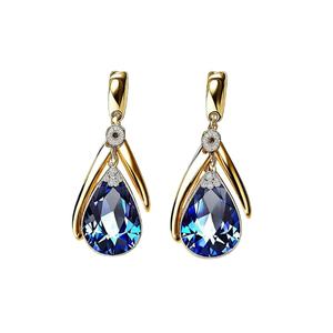 ต่างหูทอง18K ประดับพลอยสีฟ้าประดับอัญมณีสีฟ้าสำหรับผู้หญิงสำหรับงานเลี้ยง - Product Image 1
