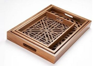 Plateau de service en bois artisanal exquis, design élégant, prix raisonnable, prix d'usine, fabriqué en Inde - Product Image 3