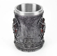 Tasse à boire en acier inoxydable pur à double paroi en résine gothique Casque de bière Tasses Knight King Tankard Dragon Wolf Cup pour la maison et l'hôtel