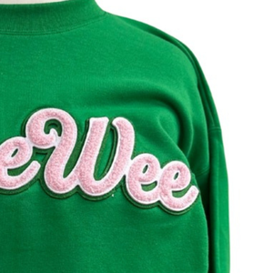 Women's Green Crew Neck <b>Sweatshirt</b> with <b>Pink</b> SheeWee Embroidery Long Sleeve Pullover Casual Cozy Fleece Fashion Streetwear - Product Image 4