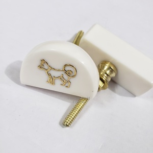 Dog Opaque White Resin Door <b>Knobs</b> with Metallic Inlay Stylish & Safe for Kids Rooms - Product Image 1