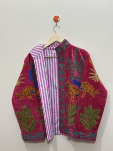 Eco-Friendly Suzani <b>Velvet</b> <b>Jacket</b> Pink <b>Velvet</b> Handmade Boho Floral Embroidery Indian Statement Breathable High <b>Women</b> Coat - Product Image 2