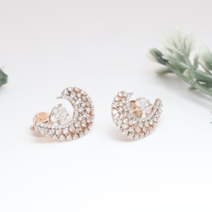 Pendientes de botón Elite de oro rosa con luna creciente, clásicos, con diamantes cultivados en laboratorio y cristales pavé, joyería fina para mujer - Product Image 1