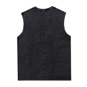 Camiseta sin mangas lavada con ácido serigrafiada personalizada camiseta sin mangas desgastada camisetas sin mangas para hombre - Product Image 5