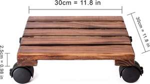 Support à plantes en bois avec roulettes, chariot à plantes carré à roulettes, robuste, pour intérieur et extérieur, déplaceur de pots de fleurs - Product Image 3