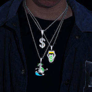 Colgante de Labios Plateado con Incrustaciones de Diamantes de Imitación, Símbolo de Dólar Verde, Estilo Hiphop, Amuleto para Hombre, Regalo - Product Image 2