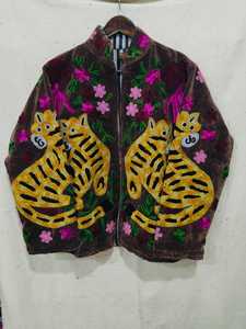 Silkgram <b>Velvet</b> Bomber <b>Jacket</b> Stand Collar Full Sleeve Knitted Floral Pattern Autumn Women's <b>Jacket</b> - Product Image 2