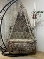 Fauteuil suspendu double en macramé marron, balançoire de jardin en macramé, chaise à bascule en macramé, chaise ronde en macramé, balançoire de patio en macramé