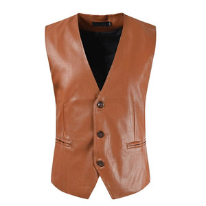 Chaleco de Cuero para Hombre con Cuello en V, Diseño Personalizado, Color Sólido, Chaleco de Cuero para Hombre en Cantidad al por Mayor - Product Image 1
