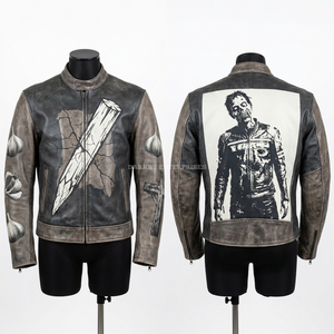 Zombie Chef Racing Leather Jacket White Maroon Contrast Biker Coat <b>Rolling</b> <b>Pin</b> Graphic Men Gourmet Horror Streetwear Outerwear - Product Image 4
