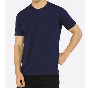 Camiseta de Manga Corta para Hombre, Cuello Redondo, Color Azul Marino, Lisa, Informal, Corte Regular, Estilo Jersey - Product Image 1