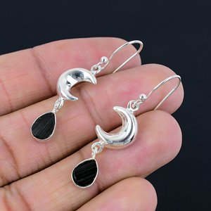 Handmade 925 Sterling Silver <b>Fine</b> Drop <b>Earrings</b> Unique Design Natural Black Tourmaline Gemstone Women Fashion Jewelry Exporter - Product Image 4