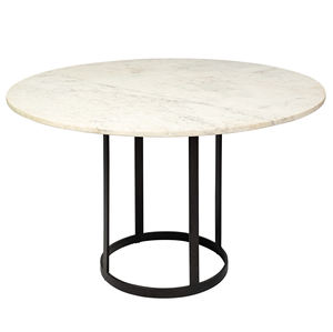 Mesa de Comedor Moderna para el Hogar, Restaurante, Cafetería o Bar, de Estilo Industrial para Exteriores, con Base de Metal Negra y Tapa Redonda de Mármol Blanco Resistente - Product Image 1