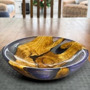 Bol en bois massif avec résine époxy, fait main, rustique, pour servir, bol à fruits en bois, décoration moderne pour la maison, pièce décorative. - Product Image 1