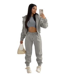 Custom High Quality Fall Winter 3 Piece Fleece Hoodie Hooded Sport Wear Leisure <b>Set</b> Women Tank Top <b>Sweatpants</b> <b>Sets</b> 2025 - Product Image 4