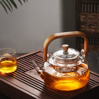 Théière en verre borosilicate résistant à la chaleur de 1000 ml avec poignée en bambou, pot à thé transparent pour la maison, le bureau et les fêtes