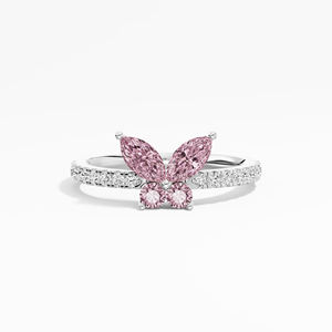 แหวนวงนิรันดร์คลาสสิกประดับมอสซาไนต์ทรงมาร์ควิสสีชมพูลายผีเสื้อ น้ำหนัก 0.74 กะรัต สำหรับผู้หญิง ชุบโรเดียม ตัวเรือนทอง 10K 14K 18K - Product Image 1