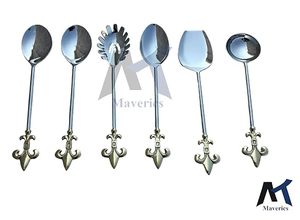 Juego de Cucharas para Servir Plateadas con Diseño Clásico de Flor de Lis, Acabado Espejo, Mango Largo, Utensilios de Cocina - Product Image 4