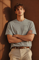 T-shirt pour homme en coton et fibre de bambou, surdimensionné, marron, avec broderie sur le devant, de qualité supérieure OEM |   T-shirt décontracté streetwear respirant et épais |