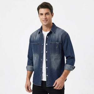 เสื้อแจ็คเก็ตยีนส์ผู้ชายทรงปกติ สีพื้น ติดกระดุม สไตล์ลำลอง ผ้าฝ้ายสโตนวอช แขนยาว มีกระเป๋า เหมาะสำหรับใส่ในฤดูใบไม้ร่วง - Product Image 2