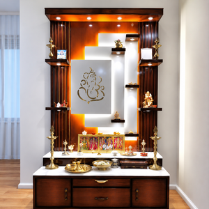 Meuble de salon moderne en bois avec éclairage LED |   Unité de Mandir Pooja Premium avec tiroir de rangement décoratif - Product Image 1