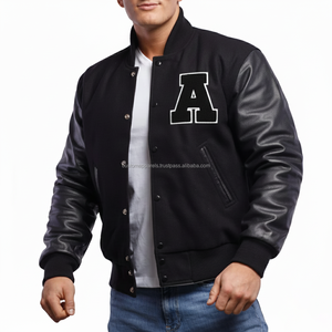 Veste universitaire noire personnalisée pour homme, veste de baseball brodée personnalisée, veste bomber à boutons pression personnalisable pour les équipes et les écoles - Product Image 4