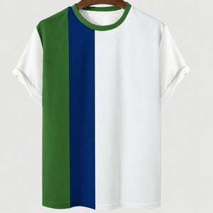 T-shirt décontracté à manches courtes pour homme, col rond, tricoté, coupe classique, color-block vert bleu blanc, bordure contrastante, polyester, séchage rapide - Product Image 1